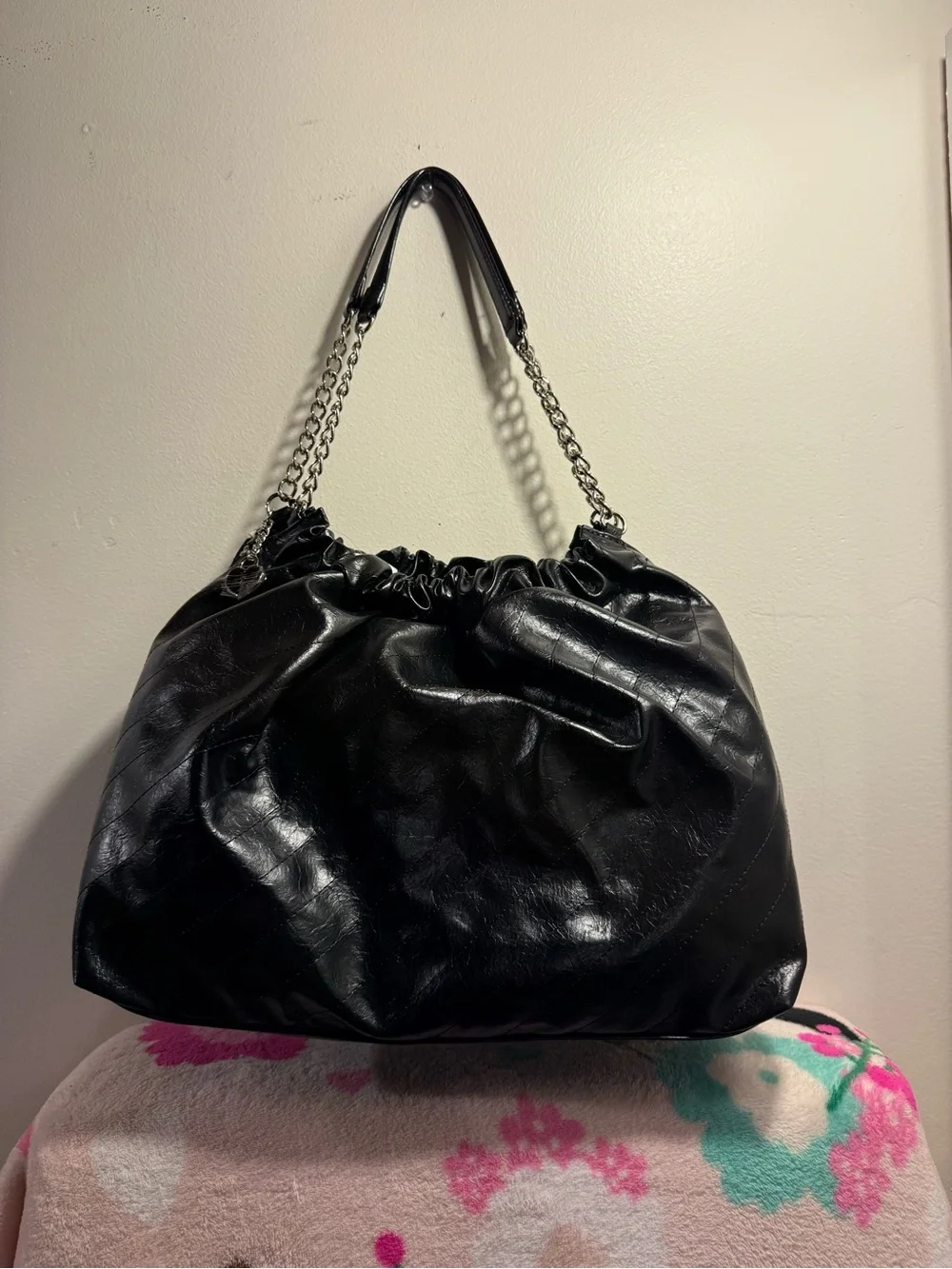 Juicy Couture Soft Spoken Tote bag color licorice black with silver chain NWT